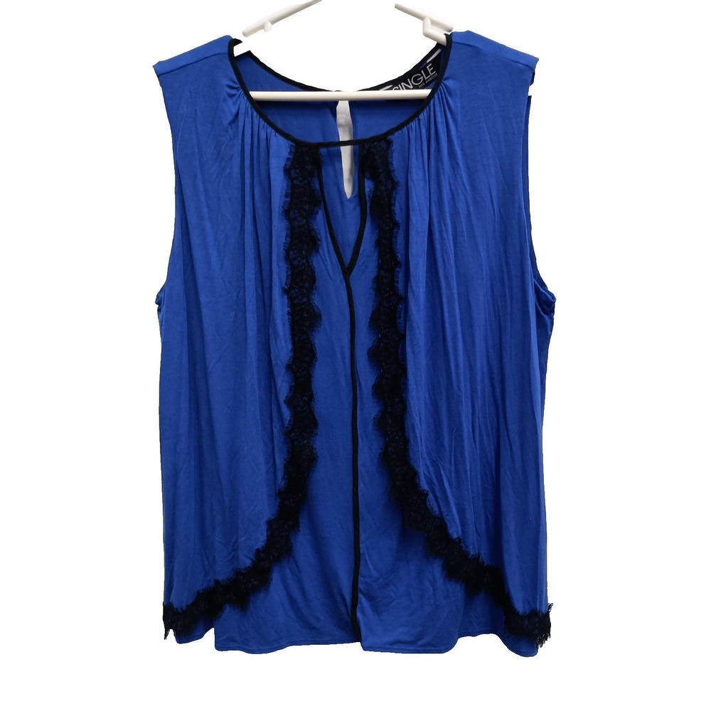 Single Womens Fairy Romantic Top Size 2X Blue Layered Lace Sleeveless Casual NWT